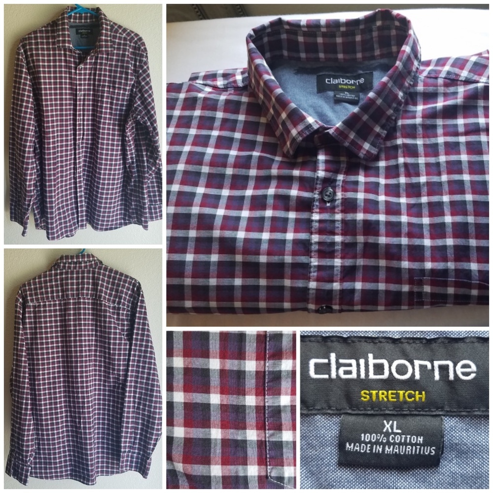 🎄Men's Claiborne- Maroon Plaid Design, Size: XL!
